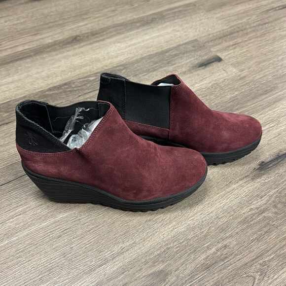 Fly London Yego Wedge Bootie Burgundy Wine Comfortable Boot NWOB 7 - Picture 3 of 8